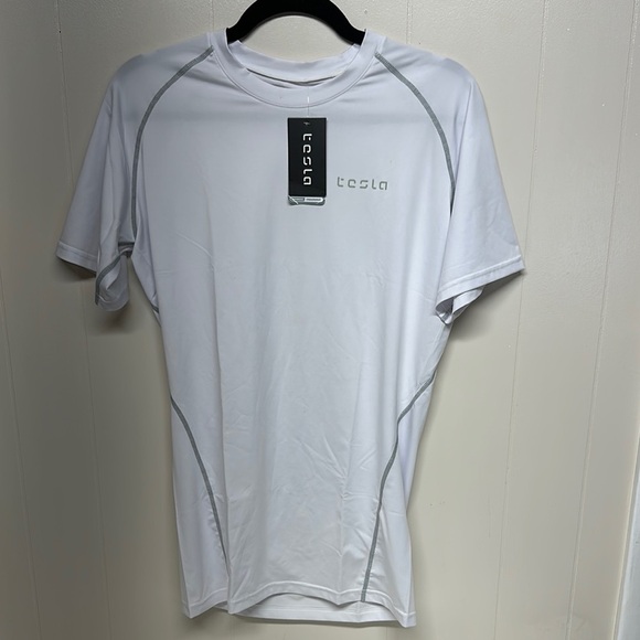 Tesla Compression Sports White Short Sleeve Tee - Picture 1 of 8
